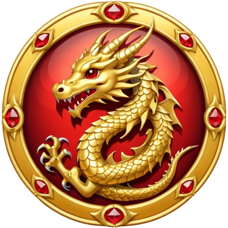 Golden dragon with wings crest / brosch in a circle with red gems and no background emoji