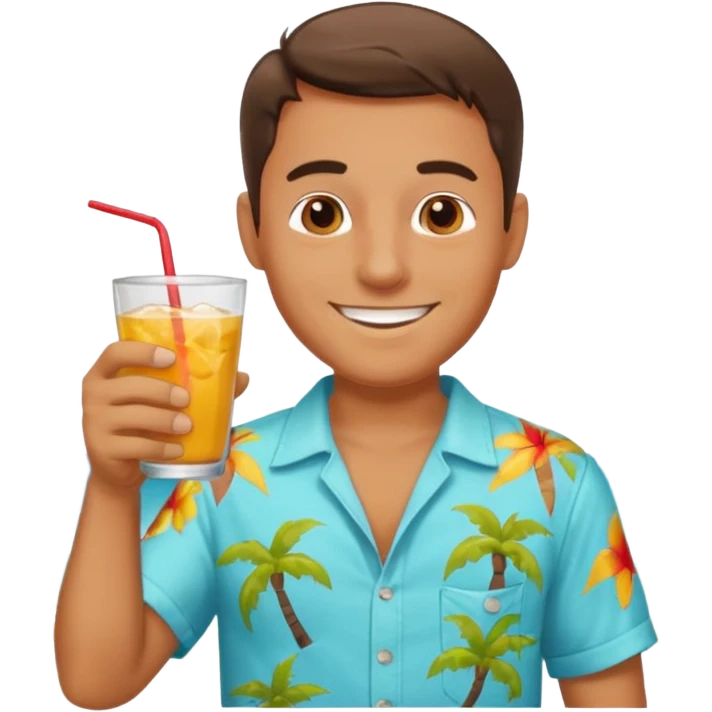 man with drink , beach shirt emoji
