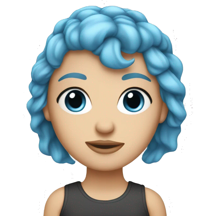 Face of a feminist white girl, blue hair strands emoji
