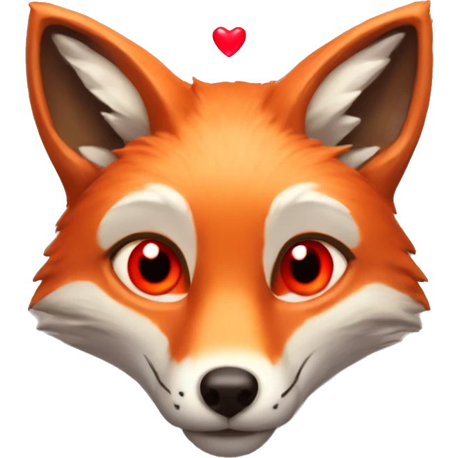 deep lush red fox face with tiny red heart instead of eyes emoji