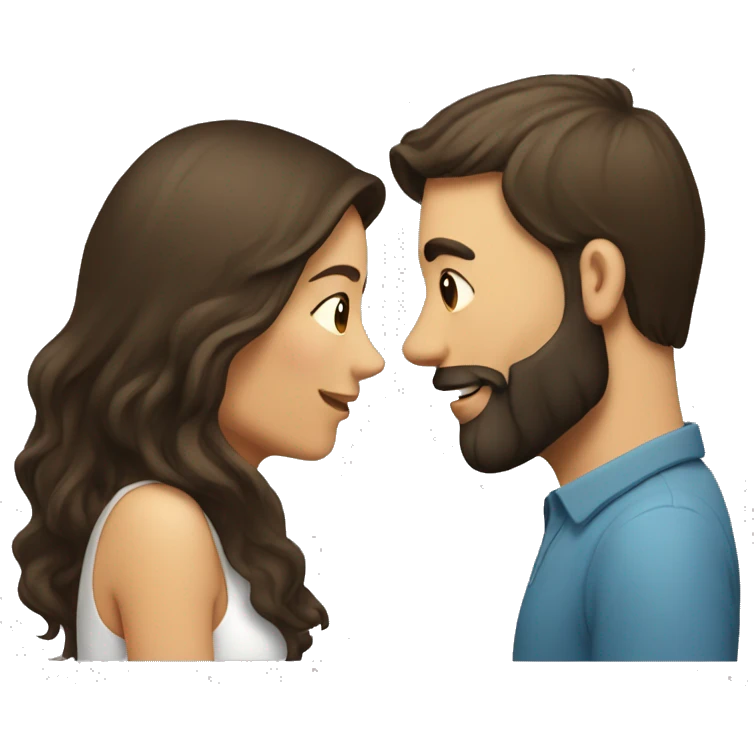 Brunette man with beard kissing brunette woman with long hair emoji