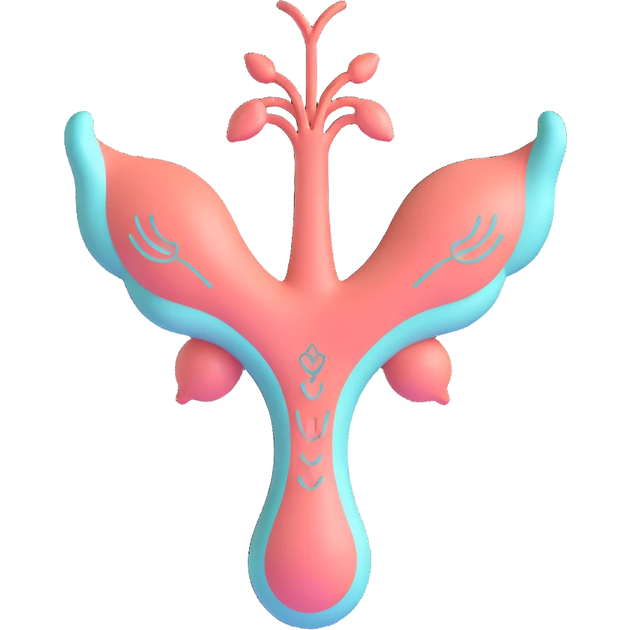 realistic modern 3D icon of PCOS, no background: stylized uterus with polycystic ovary symbols, 3D effect, clean lines, delicate colors, aspect ratio 2:3 emoji