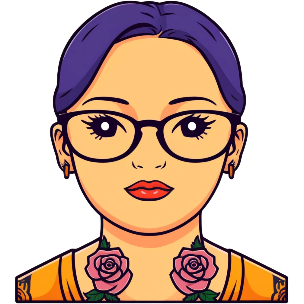woman face with tattoos wearing glasses emoji