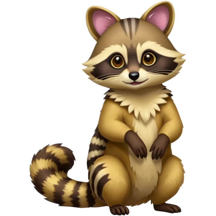 Colorful neon-colored exotic shiny beautiful fantasy-Cacomistle-tanuki-genet-oncilla-animal-hybrid (full body) emoji