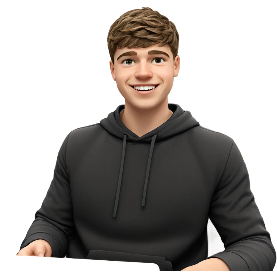 smiling boy with laptop indoors emoji
