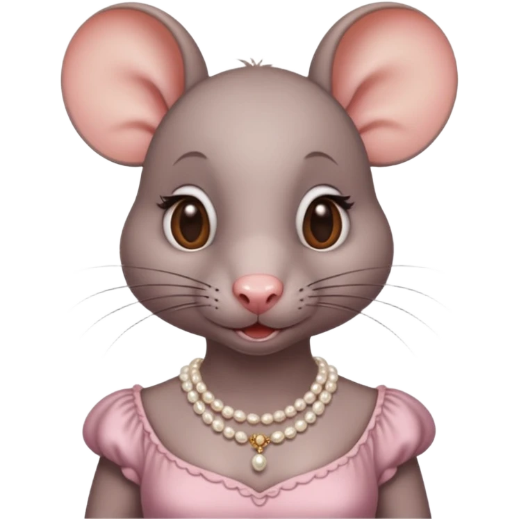A beady eyes beautiful female rat wearing a dress with rosy cheeks and a pearl necklace  emoji