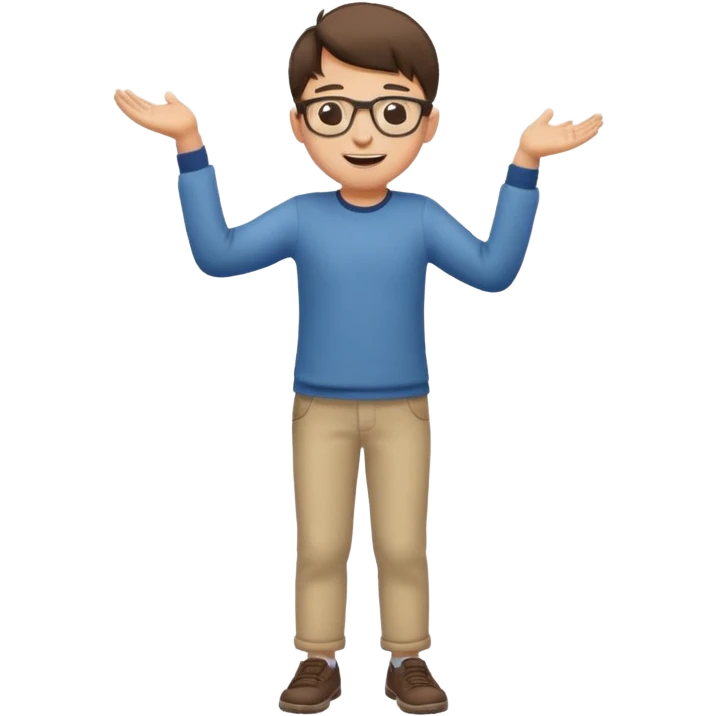 Very excited boy, full body, eyes closed, wearing glasses emoji