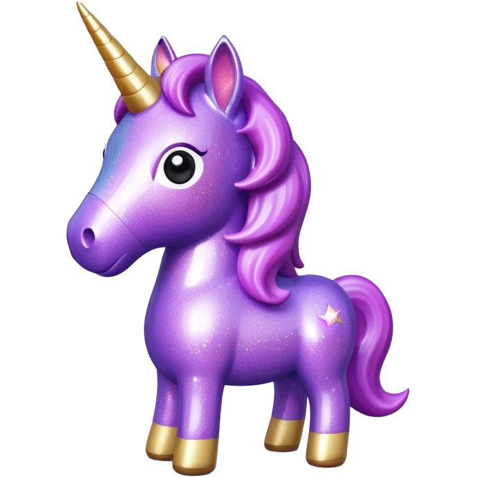 purple gliter unicorn toy facing camera emoji