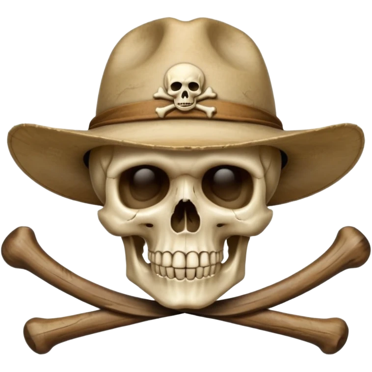 A skull and crossbones wearing wide brimmed traveler's hat. emoji
