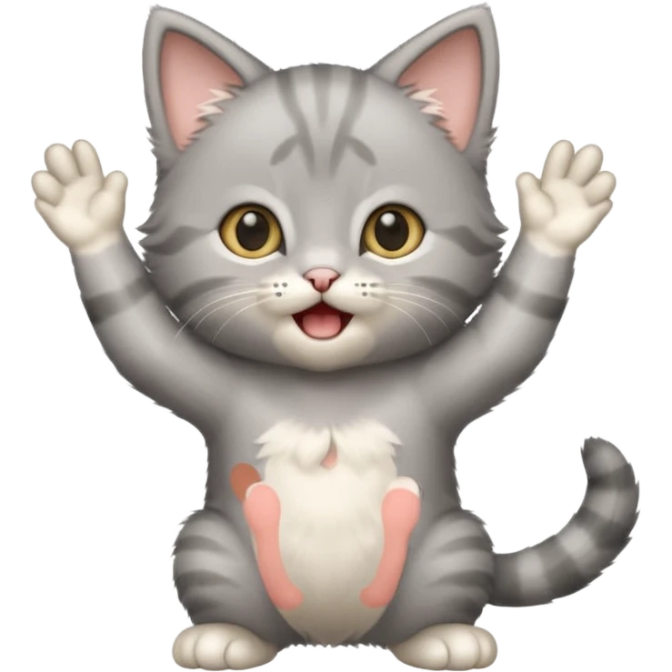 Standing Gray kitten with arms up meowing  emoji