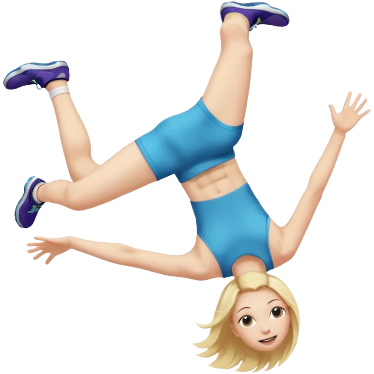  Ein Mädchen mit blonden Haaren, die ein Backflip macht emoji