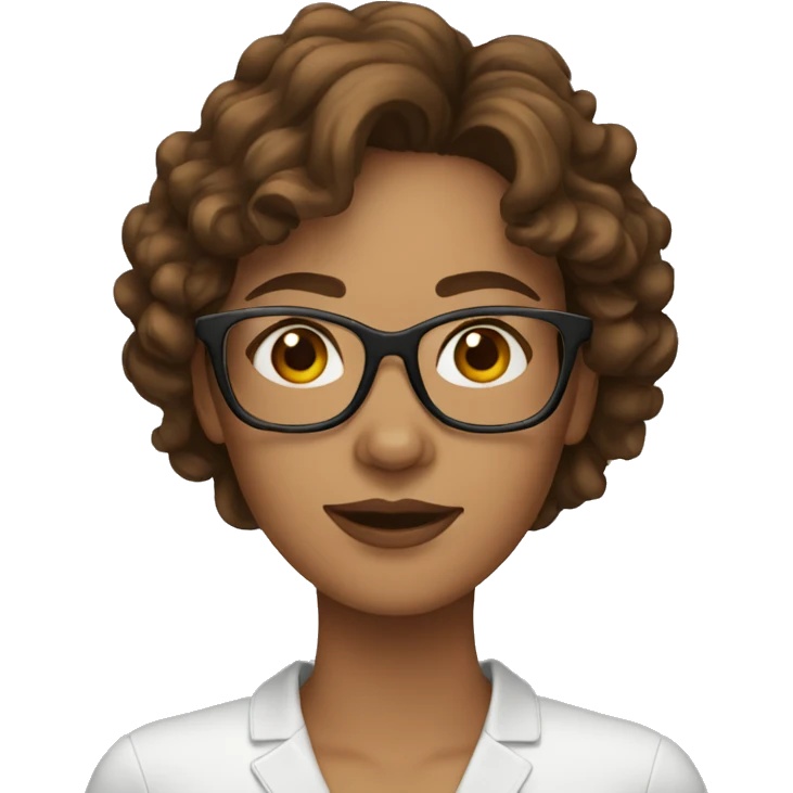 woman with brown wavy hair and glasses emoji