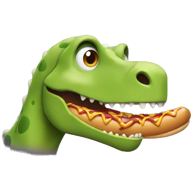 Dinosaur eating hotdog emoji