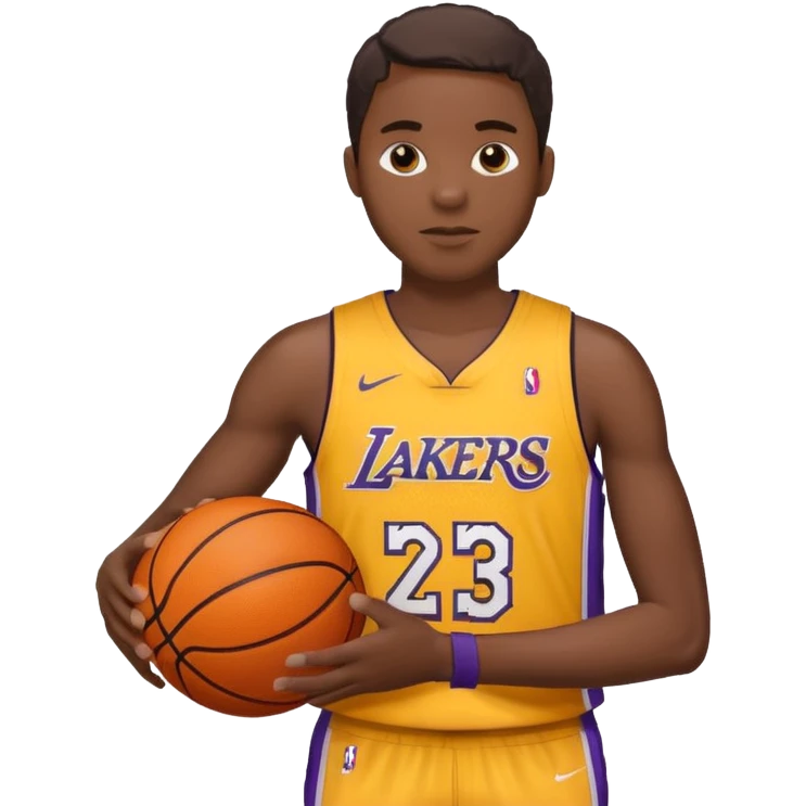 Joven con uniforme de basquetball laker sosteniendo una pelota de basquet emoji