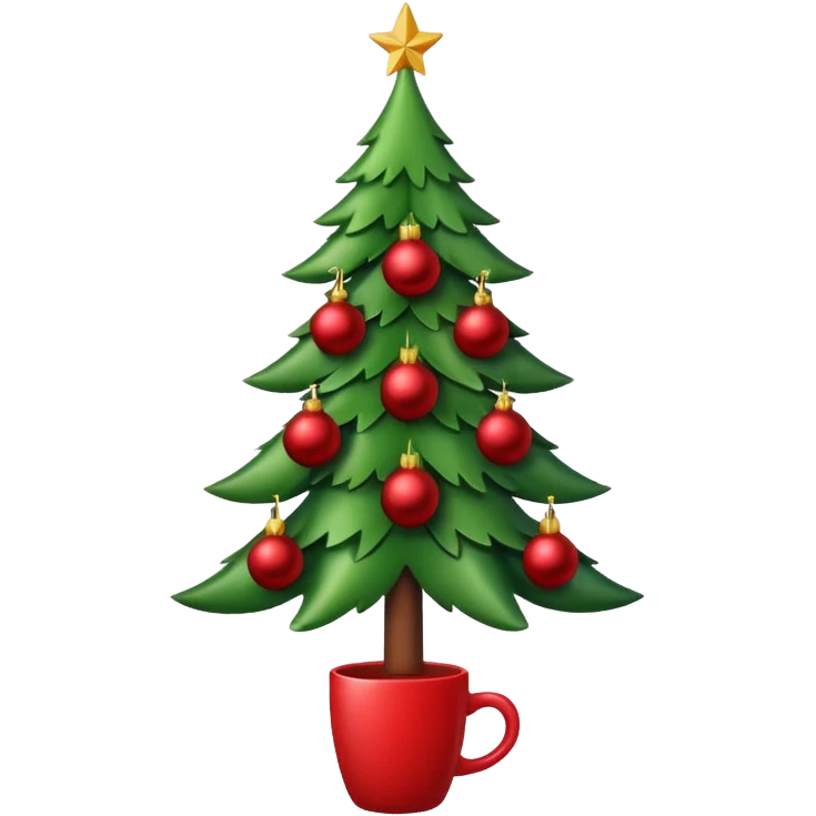 christmas tree with red balls and just the coffe stem down emoji