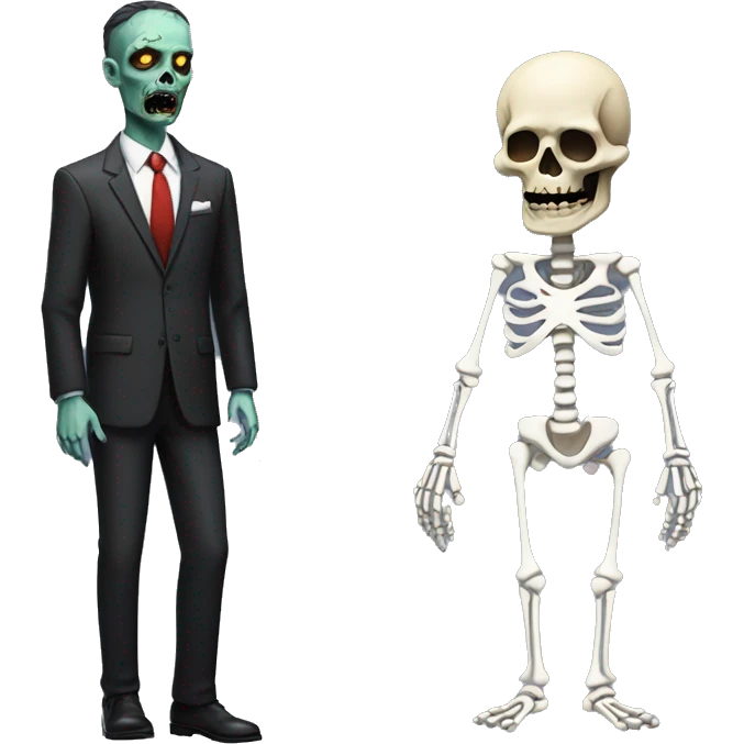 zombie in suit next to skeleton in suit emoji
