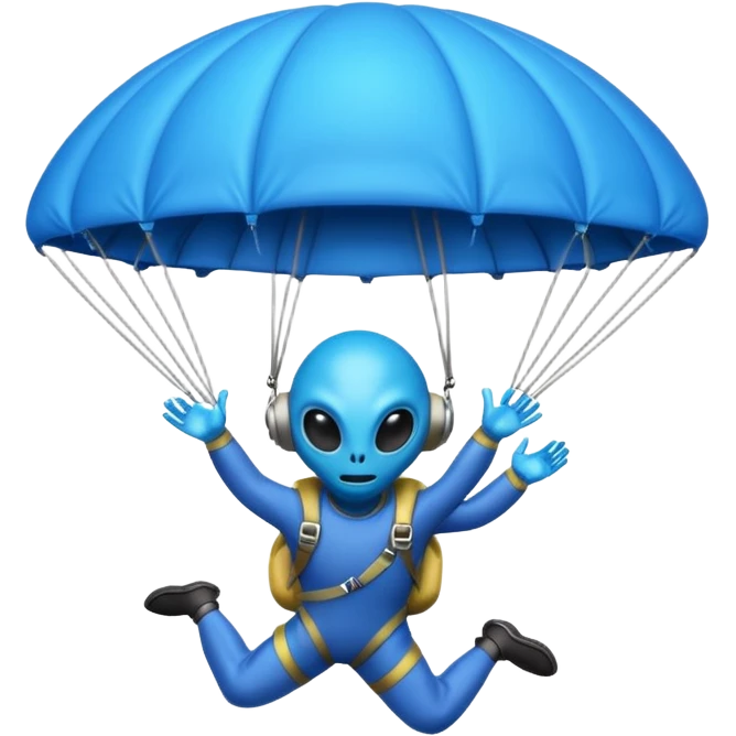 Skydiving blue alien with parachute and UFO emoji