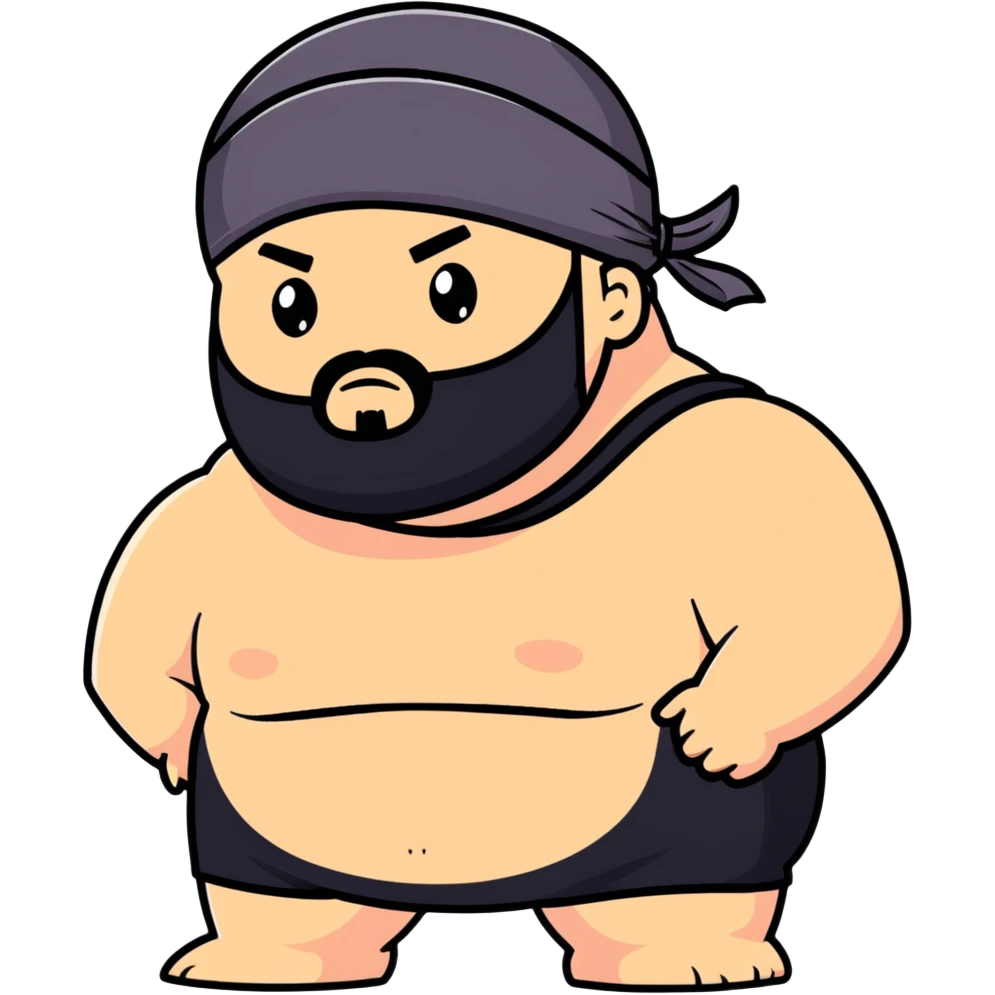 White skin fat guy with black durag, light stubble beard of a few days in wrestling singlet emoji