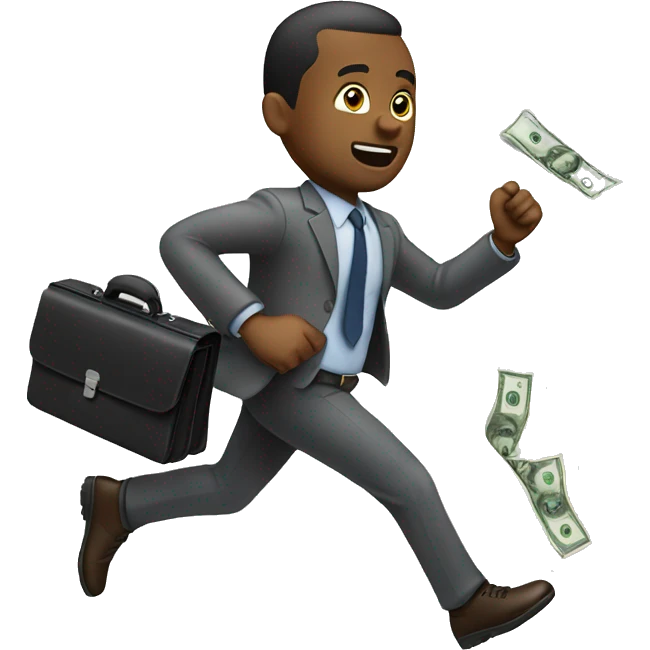 black man running with a briefcase that as money flying out emoji