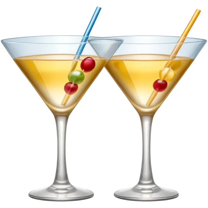 two realistic glasses of cocktail in emoji style,  martini glass shape, no straw, no fruit, no ice, no Cocktail sticks emoji