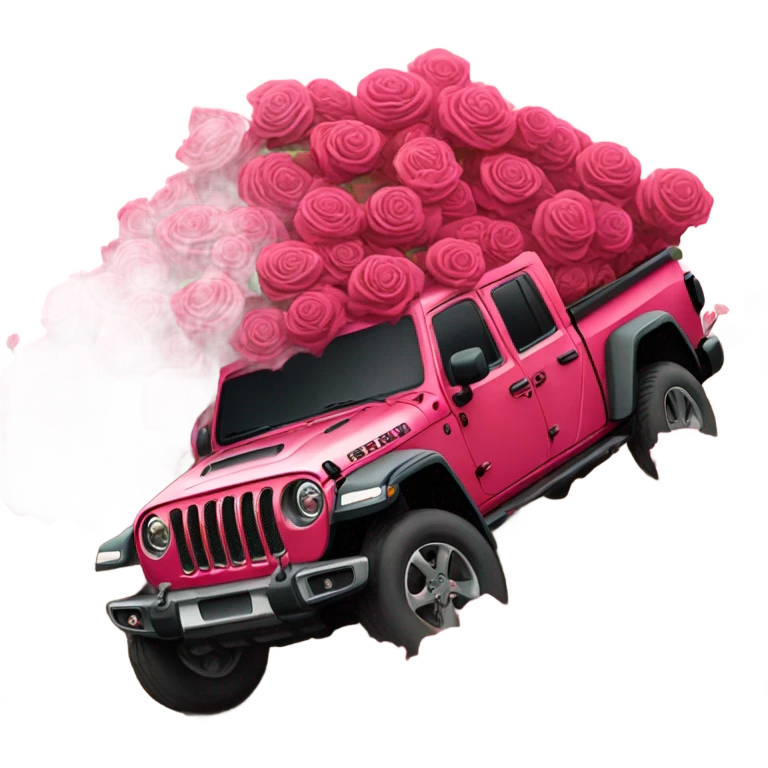 Realistic Red Jeep Gladiator with the truck bed full of pink roses. emoji