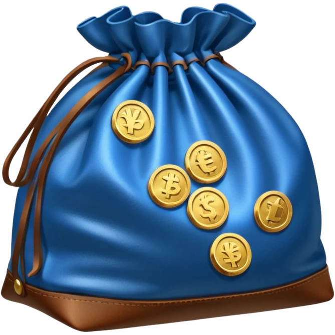 blue coins inside an opened brown money bag  emoji