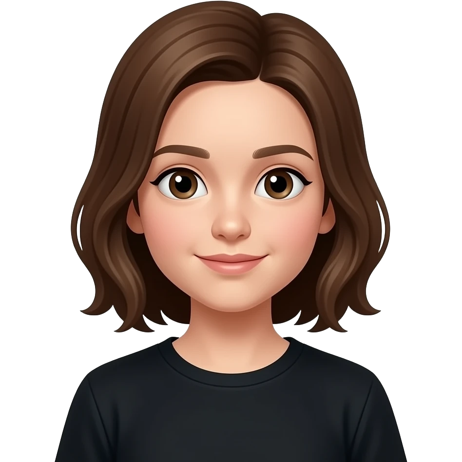 short girl brown hair 12yr old black  shirt emoji