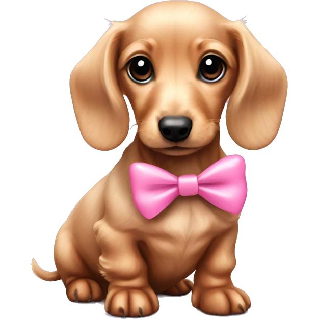 Fluffy mini dachshund puppy with pink bow emoji