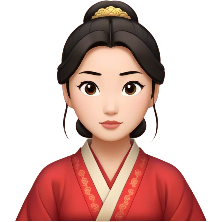 Cinematic Timeless Mulan Portrait Emoji, rendered in a clean vector style. Depict Mulan with warm, light-toned skin, neatly styled dark hair in a traditional bun, and a serene, confident expression, dressed in a simple traditional robe with minimal decoration. The image is highlighted by a soft, inviting glow and a subtle glowing outline, capturing enduring beauty and quiet strength. emoji