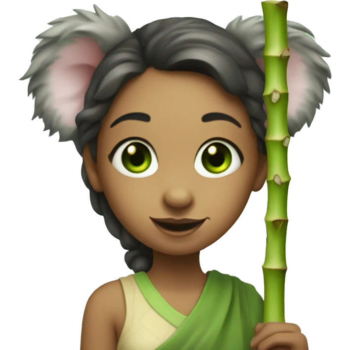 Girl with green eyes and koala ears holding bamboo stick  emoji
