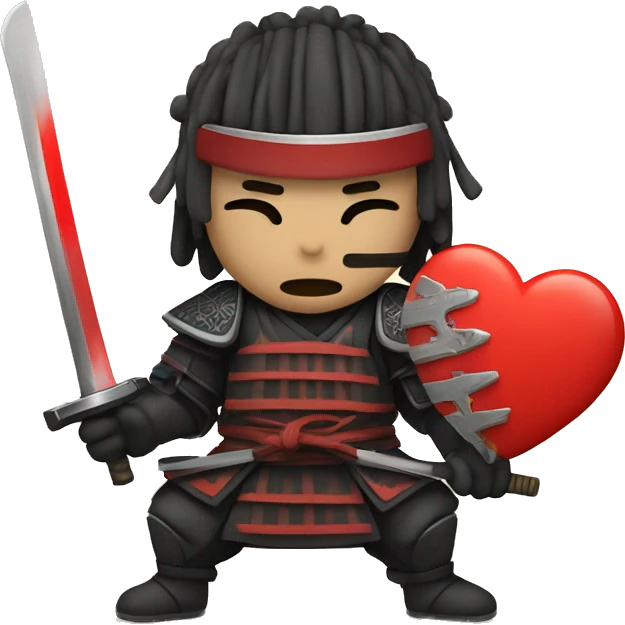 A samurai cutting a heart into two pieces, and the sword will be on fire  emoji