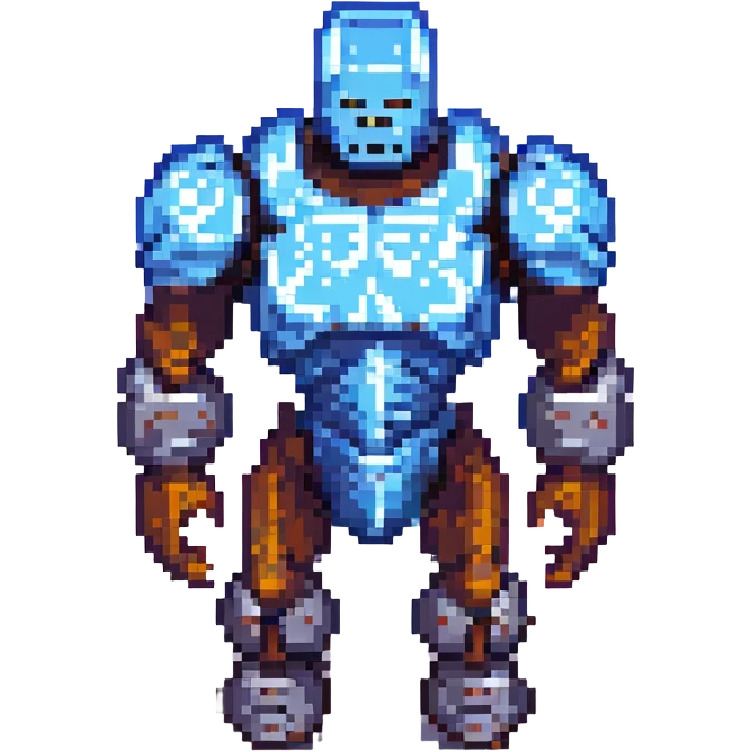 Minecraft iron golem spawner with visible iron golem inside, pixel art style, 8-bit look emoji