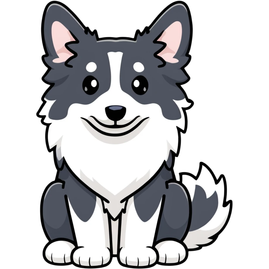 A pure white Border Collie dog sitting, with fluffy fur, alert pointed ears, and friendly expression emoji