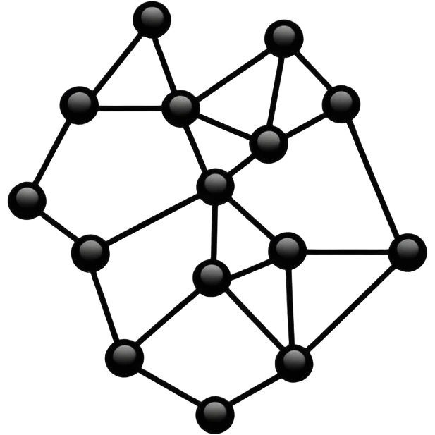 Minimalistic flat vector icon, iOS style, thin black contour on white background. Graph with multiple connected nodes and edges. Clean, no text, no shadows emoji