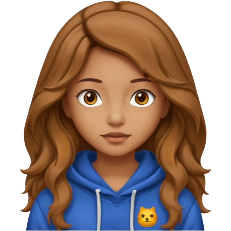 Girl with long and light brown hair and wear hoody and her hai is somethig betwwen curly and stright and her eyes is same color with her hair  emoji