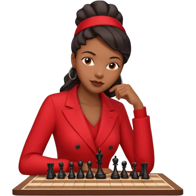 black woman chess players in red outfits emoji