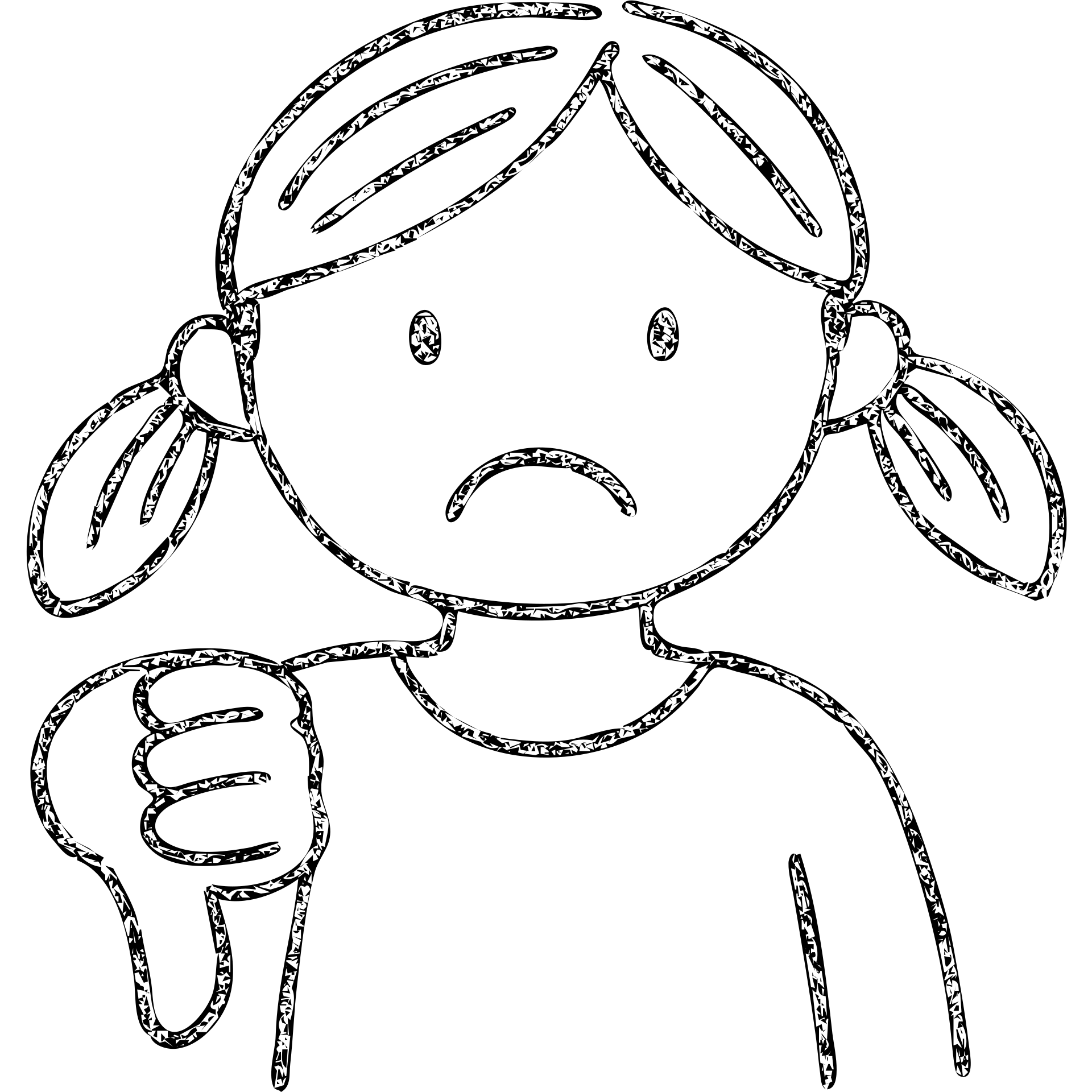 hand drawn outlined icon of a girl showing thumbs down emoji