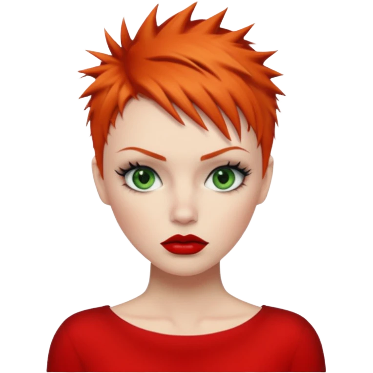 Short spikey Ginger hair, green eyes, black long eye lashes large red lips White woman embarrassed emoji
