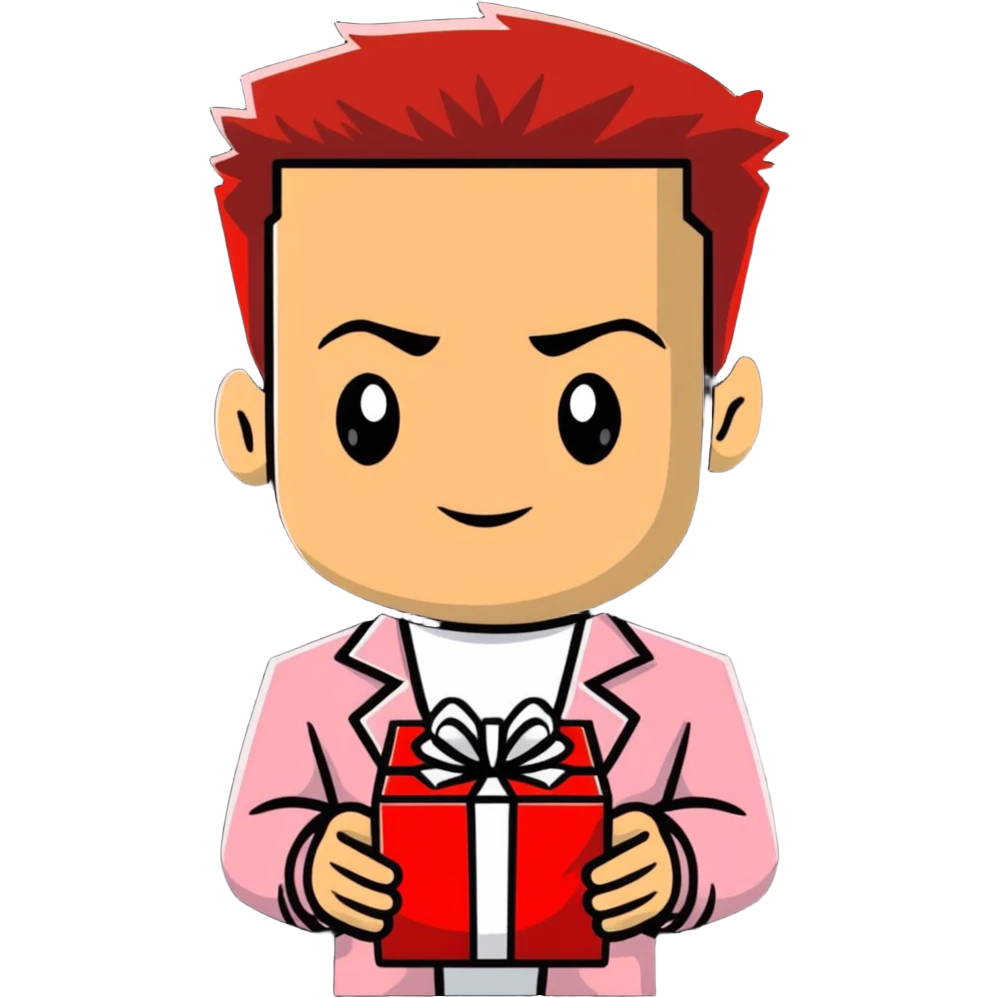 Tyler Durden from Fight Club presenting a gift, cartoonish sticker style emoji