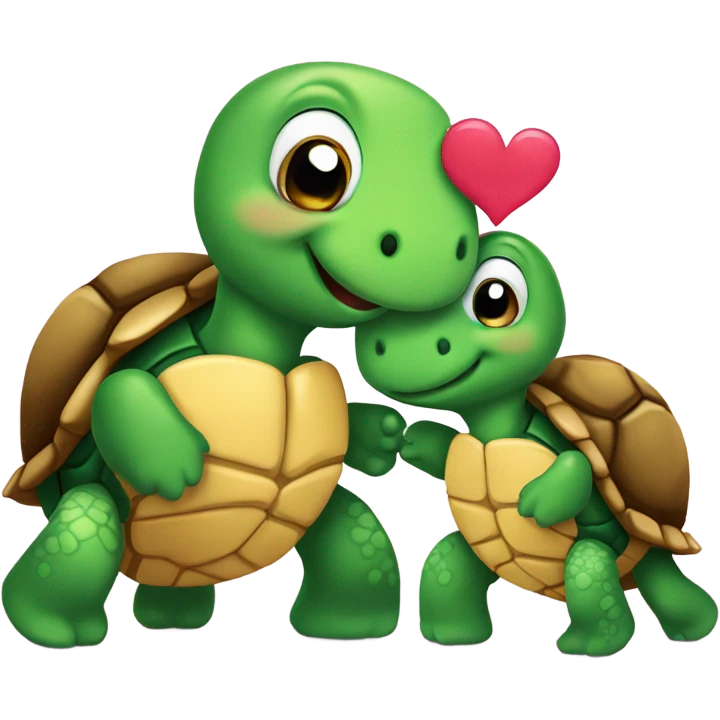 Two valentine turtles with hearts emoji