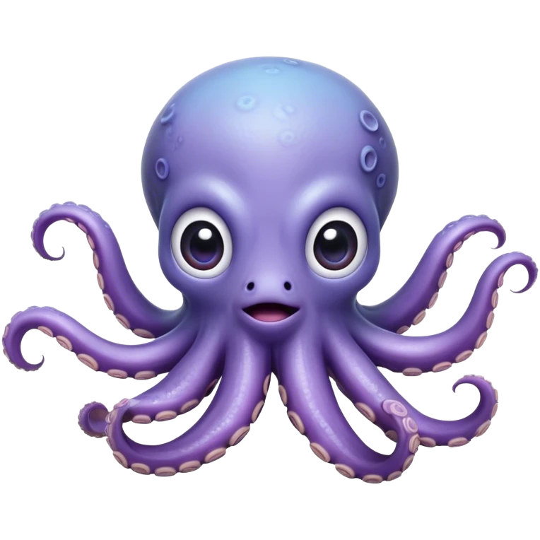 Cinematic Comical Baby Octopus Portrait Emoji, Tentacles slightly flared in a playful, exaggerated gesture, featuring a light blue-purple, rounded body with dramatically wide, hilariously expressive eyes full of surprise and innocent mischief, Simplified yet hilariously endearing features, highly detailed, glowing with a soft oceanic radiance, high shine, dramatic yet lovable, stylized with a dash of whimsical underwater mischief, soft glowing outline, capturing the essence of a delightfully silly little octopus that looks like it just made a clumsy, adorable mistake! emoji