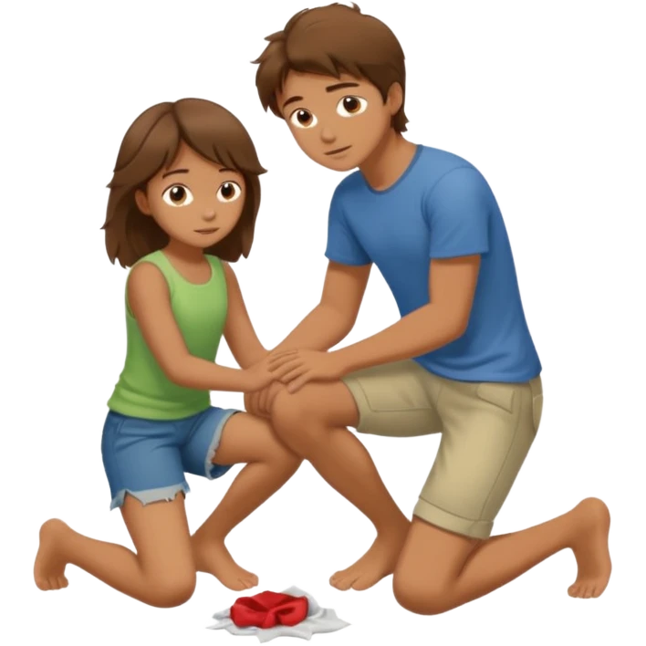 barefooted boy with messy brown hair yellow putting his foot on a kneeling girl emoji