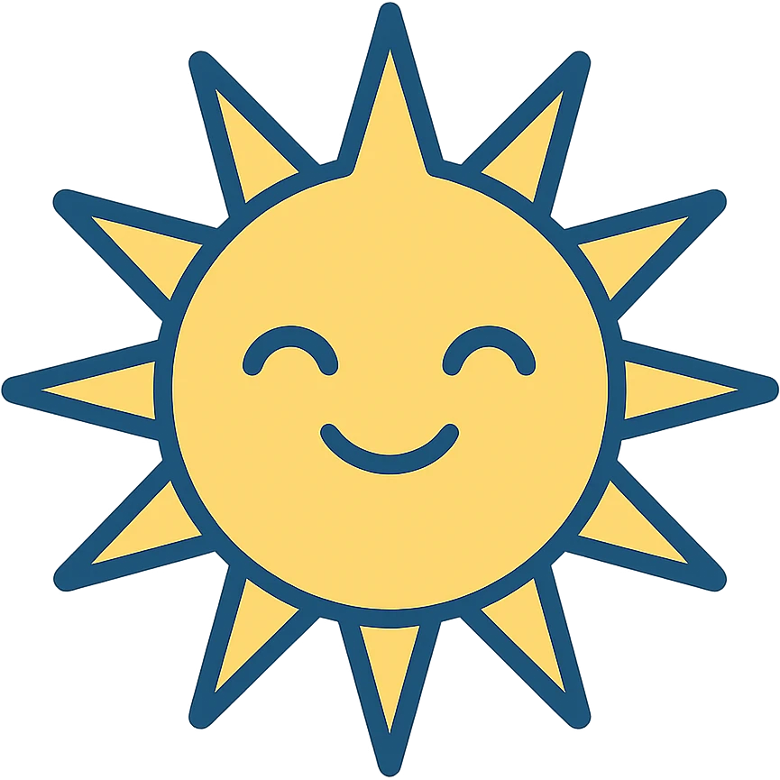 cheerful yellow sun with a smiling face, clean modern illustration style emoji