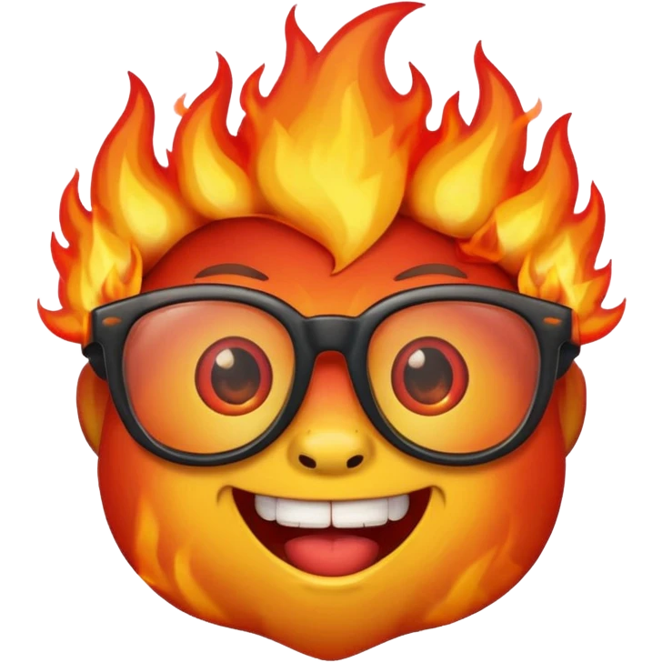 nerd fire emoji with flames, glasses, buck teeth, burning emoji