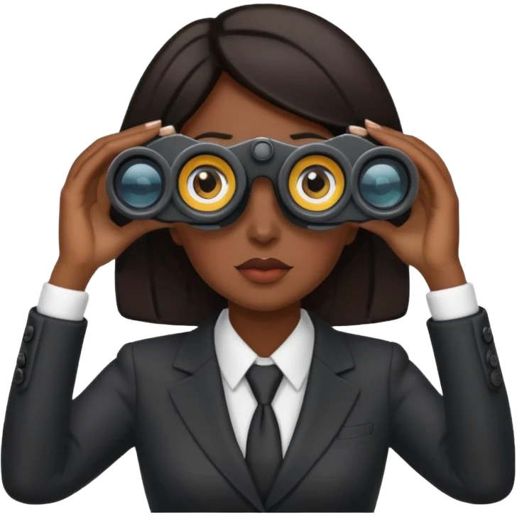 a woman with dark hair in a business attire looking into binoculars emoji