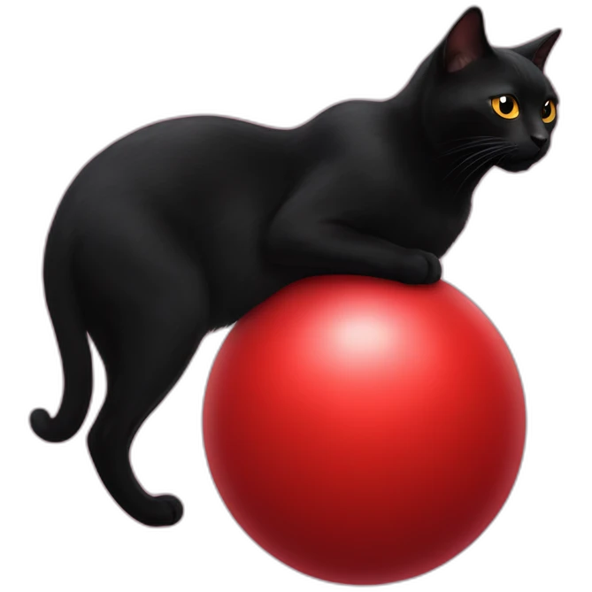 black cat above of giant red ball emoji