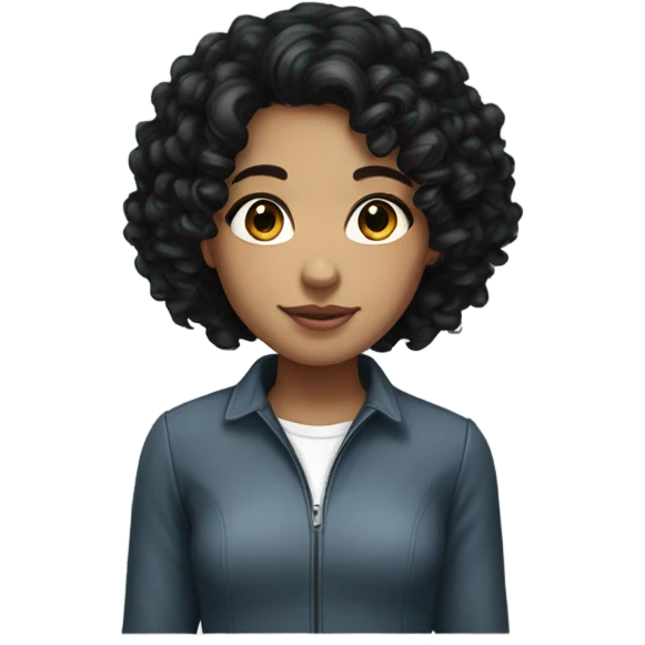 Girl with medium black curly hair, dark eyes and white skin emoji