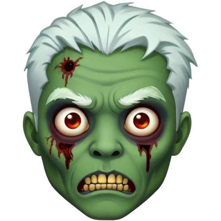 zumbi pele verde cabelo branco bochecha machucada horror Halloween emoji