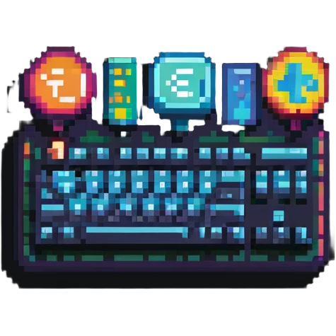 Colorful IT tech badge pixel art with simple keyboard symbol, vibrant colors emoji