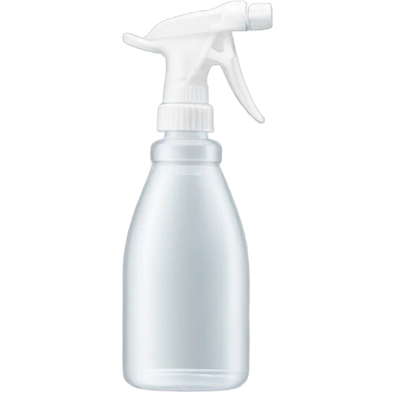 A handheld plastic spray bottle with a transparent container, featuring a long metal nozzle and a white handle emoji
